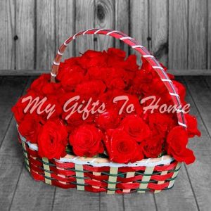 Red Roses In Heart Shape Basket